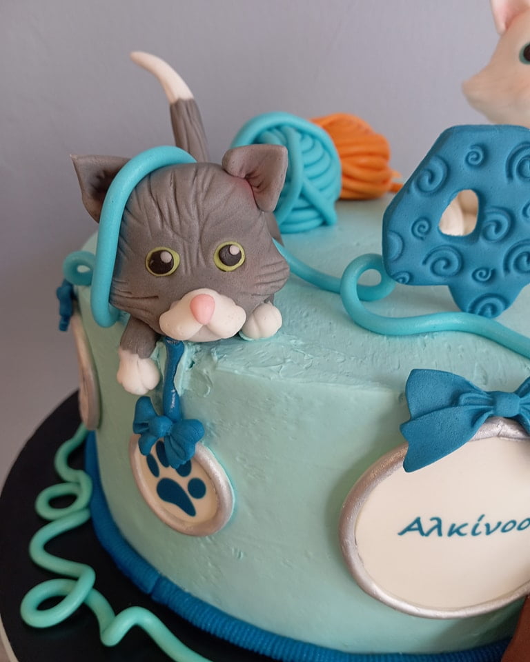 cats cake τούρτα γενεθλίων με γατάκια λεπτομέρεια